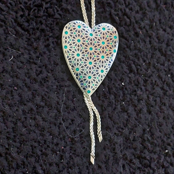 Brighton silver heart necklace, long chain, reversible. - Picture 2 of 4